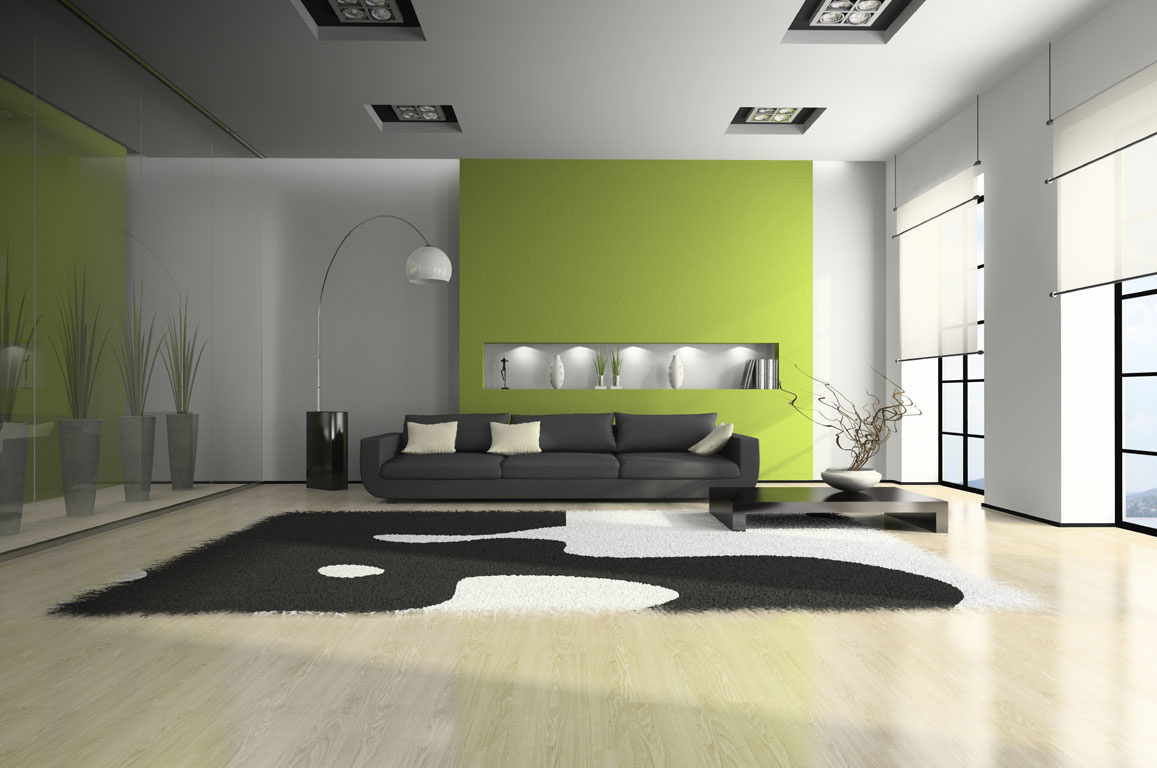 grün gestrichenes Wohnzimmer